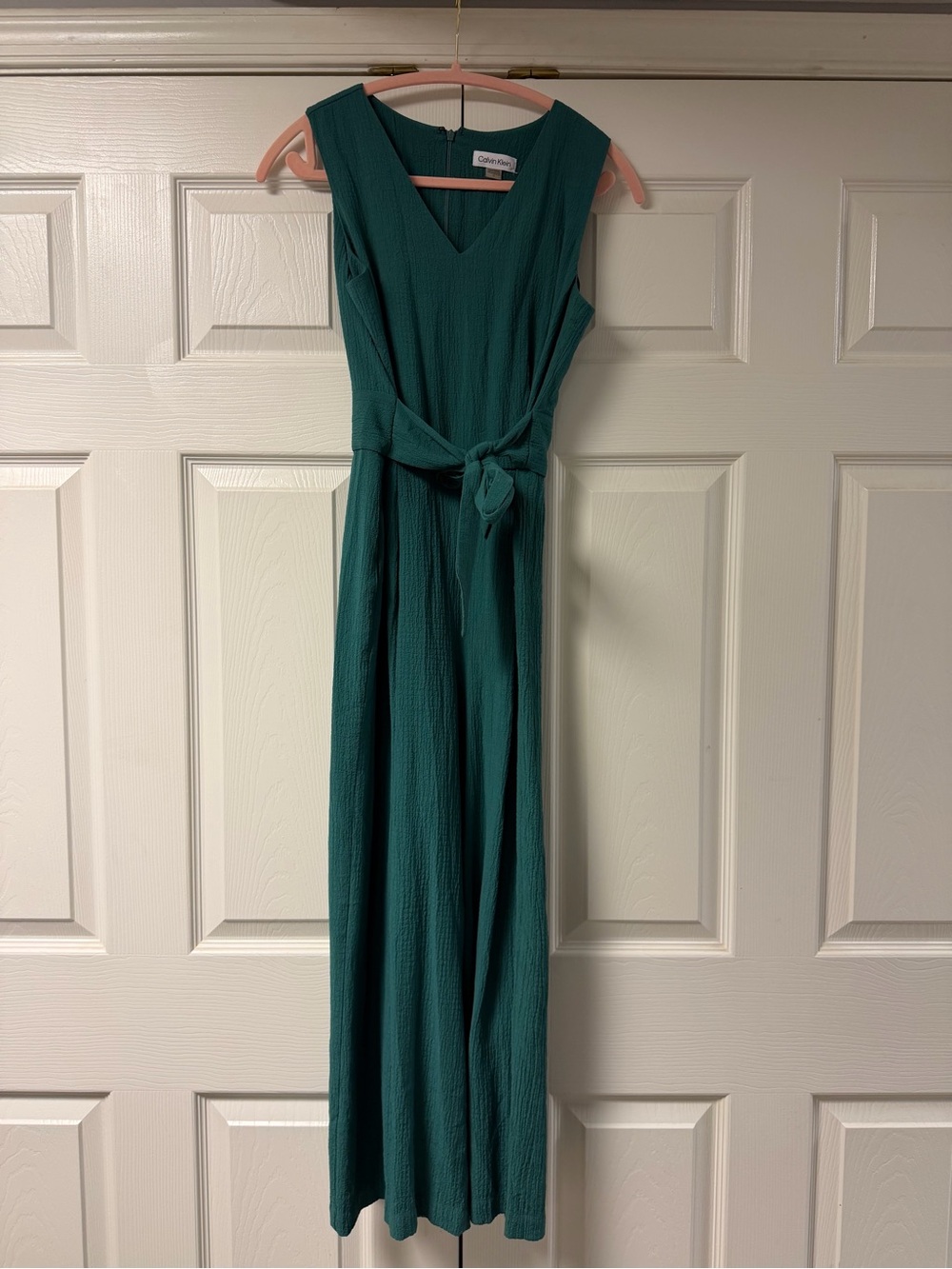 Calvin Klein Teal Sleeveless Jumpsuit with Waist Tie Romper